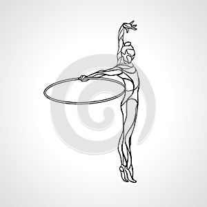 Rhythmic Gymnastics with Hoop Silhouette on white background