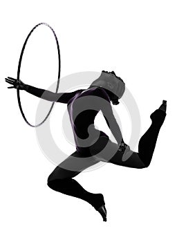 Rhythmic Gymnastics with hula hoop woman silhouette