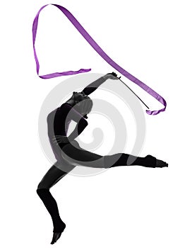 Rhythmic Gymnastics with ribbon woman silhouette