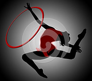 Rhythmic gymnastics. Ring. Gymnastics woman silhouette.