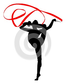 Rhythmic gymnastics. Tape. Gymnastics woman silhouette.