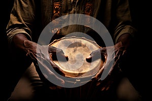 Rhythmic Man drum folk hands. Generate Ai