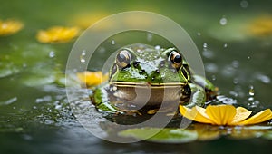 rhythmic rainfall: a frog\'s serenade. AI generated