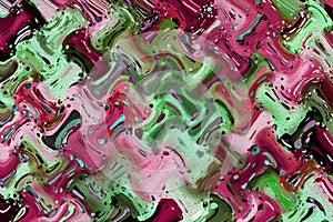 Rhythmic wavy abstract background. Light green and pink brush strokes create rhythm. Imitation of watercolor or oil painting.