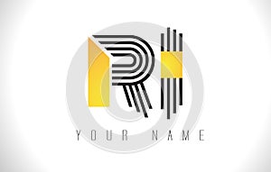 RI Black Lines Letter Logo. Creative Line Letters Vector Templat