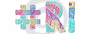 RI Hashtag. Multicolored bright isolate curves doodle letters. Hashtag #RI is abbreviation for the US American Rhode Island