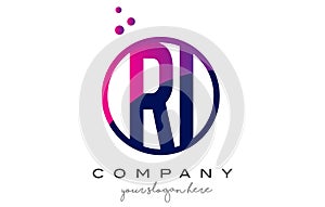 RI R I Circle Letter Logo Design with Purple Dots Bubbles photo