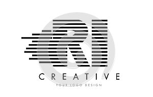 RI R I Zebra Letter Logo Design with Black and White Stripes