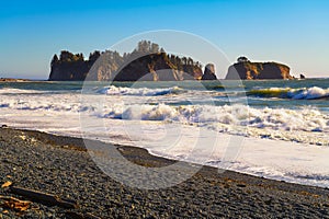 Rialto Beach with sea stacks in Olympic National Park, Washington State