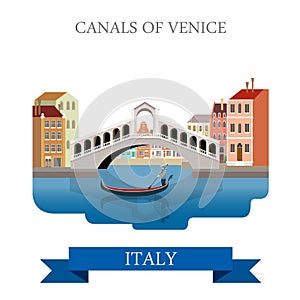 Rialto Bridge Canals Venice Italy flat vector sight landmark