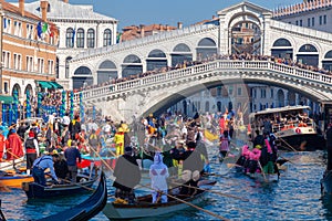 Rialto bridge Carnival masks venice historic city with its canals