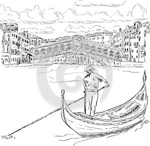 Rialto bridge with gondola