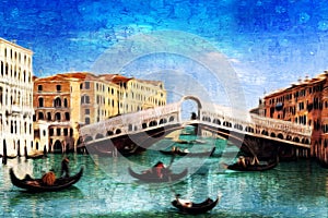 Rialto Bridge on Gran Canal, Venice, Italy.