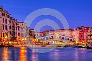 Rialto Bridge and Grand Canal in a blue hour