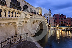 The Rialto Bridge and the Grand Canal in Venice on a summer evening