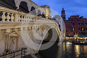 The Rialto Bridge and the Grand Canal in Venice on a summer evening