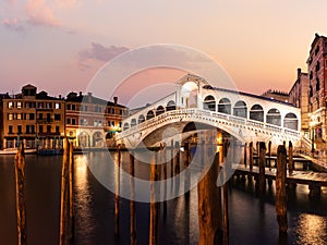 The Rialto bridge panorama in the twilight, Venice, Italy