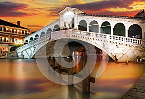Rialto Bridge, Venice at dramatic sunset