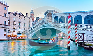 The Rialto Bridge in Venice in the evening