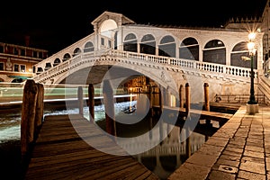 Rialto Bridge in Venice, Italy at night, long exposure