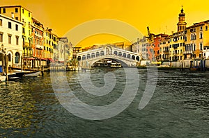 Rialto Bridge in Venice, Italy at sunset