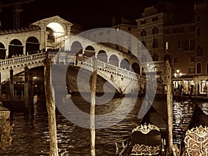 Rialto Bridge in Venice by night