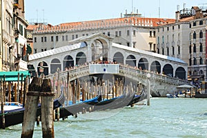 Rialto Bridge: a view of Ponte di Rialto from Canal Grande, Venice Italy