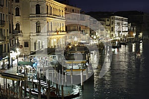 Rialto Vaporetto stop, Venice - night scene