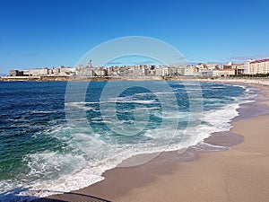 Riazor beach in La Coruna, Galicia, Spain photo