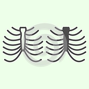 Rib cage skeleton line and solid icon. Human thorax x-ray outline style pictogram on white background. Anatomy and