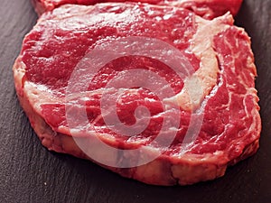 Rib eye steak close up.