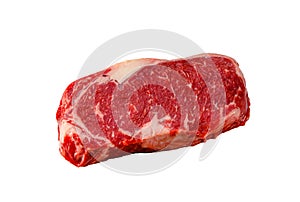 A rib eye steak of marbled grain-fed beef