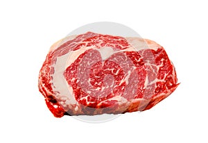 A rib eye steak of marbled grain-fed beef photo