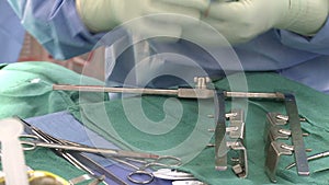 Rib retractor being prepared for surgery
