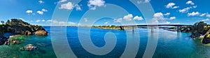 Ribadeo estuary summer landscape with bridge Lugo, Spain