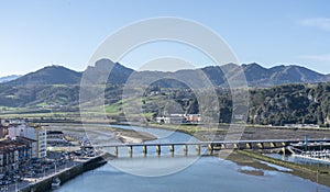 Ribadesella bridge aerial landscape in Asturias, Spain photo