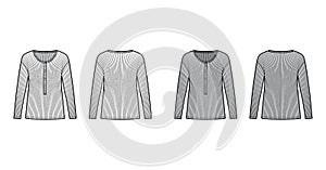 Ribbed classic men`s styles cotton-jersey top technical fashion illustration with long sleeves, scoop henley neckline photo