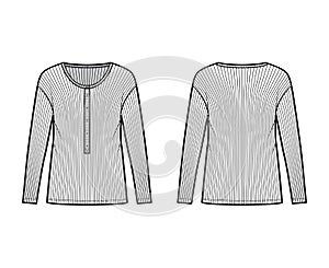 Ribbed classic men`s styles cotton-jersey top technical fashion illustration with long sleeves, scoop henley neckline photo