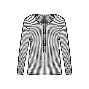 Ribbed classic men`s styles cotton-jersey top technical fashion illustration with long sleeves, scoop henley neckline photo