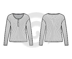 Ribbed classic men`s styles cotton-jersey top technical fashion illustration with long sleeves, scoop henley neckline photo