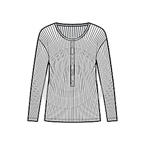 Ribbed classic men`s styles cotton-jersey top technical fashion illustration with long sleeves, scoop henley neckline photo