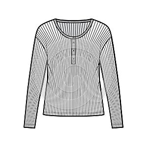 Ribbed classic men`s styles cotton-jersey top technical fashion illustration with long sleeves, scoop henley neckline photo