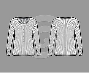 Ribbed classic men`s styles cotton-jersey top technical fashion illustration with long sleeves, scoop henley neckline photo