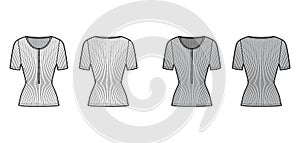 Ribbed cotton-jersey top technical fashion illustration with short sleeves, slim fit, scoop henley neckline. Flat shirt photo