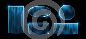 Ribbed glass frames with glossy neon blue glow