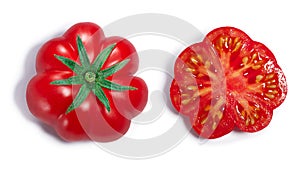 Ribbed tomato, whole and half, paths, top view