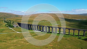 Ribblehead Viaduct at Yorkshire Dales National Park - aerial view - travel photography