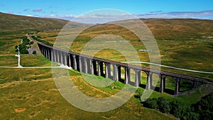 Ribblehead Viaduct at Yorkshire Dales National Park - aerial view - travel photography