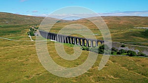 Ribblehead Viaduct at Yorkshire Dales National Park - aerial view - travel photography