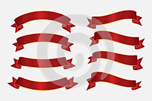 Red ribbon banner collection set. Vector ribbon.